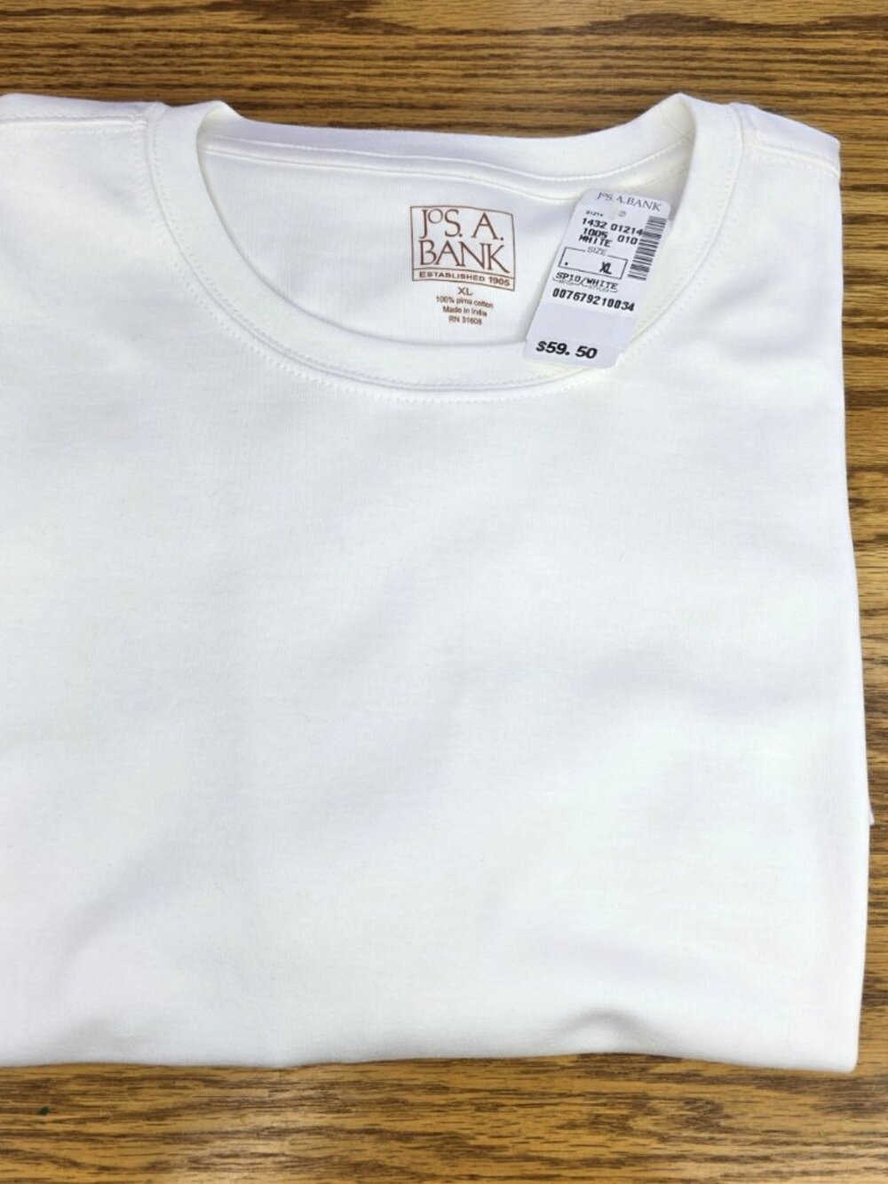 JoS Bank Tee Shirt in 100% Pima Cotton and size XL in White